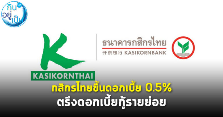 กสิกรไทยขึ้นดอกเบี้ย 0.5% ตรึงดอกเบี้ยกู้รายย่อย