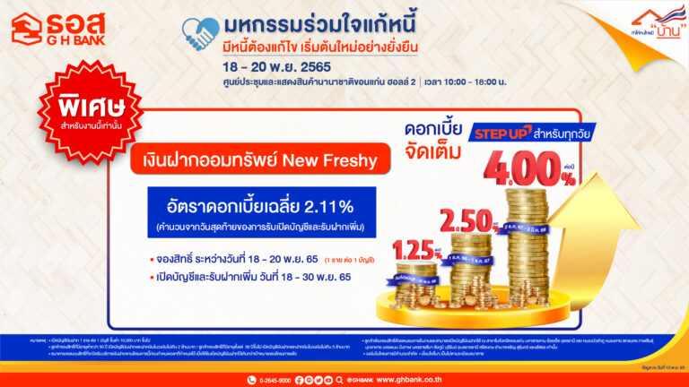 ธอส.เปิดรับฝากเงิน ดอกเบี้ยขั้นบันได 4%