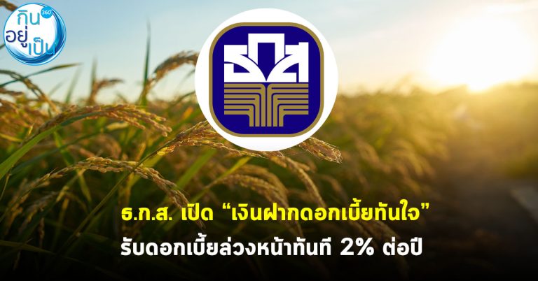 ธ.ก.ส. เปิด “เงินฝากดอกเบี้ยทันใจ” รับดอกเบี้ยล่วงหน้าทันที 2% ต่อปี